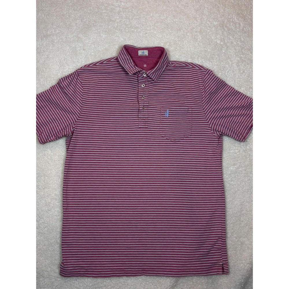 Johnnie O Hangin Out Mens Polo Shirt Red Blue Stripe Short Sleeve Pocket M
